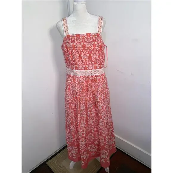 Talbots Coral Pink Voile Sleeveless Flare Maxi Dress Pockets Sundress Cotton 10P - Picture 4 of 15